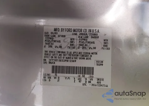 2003 Ford Ranger Xlt from USA, damaged, VIN 1FTYR15E53PB12369